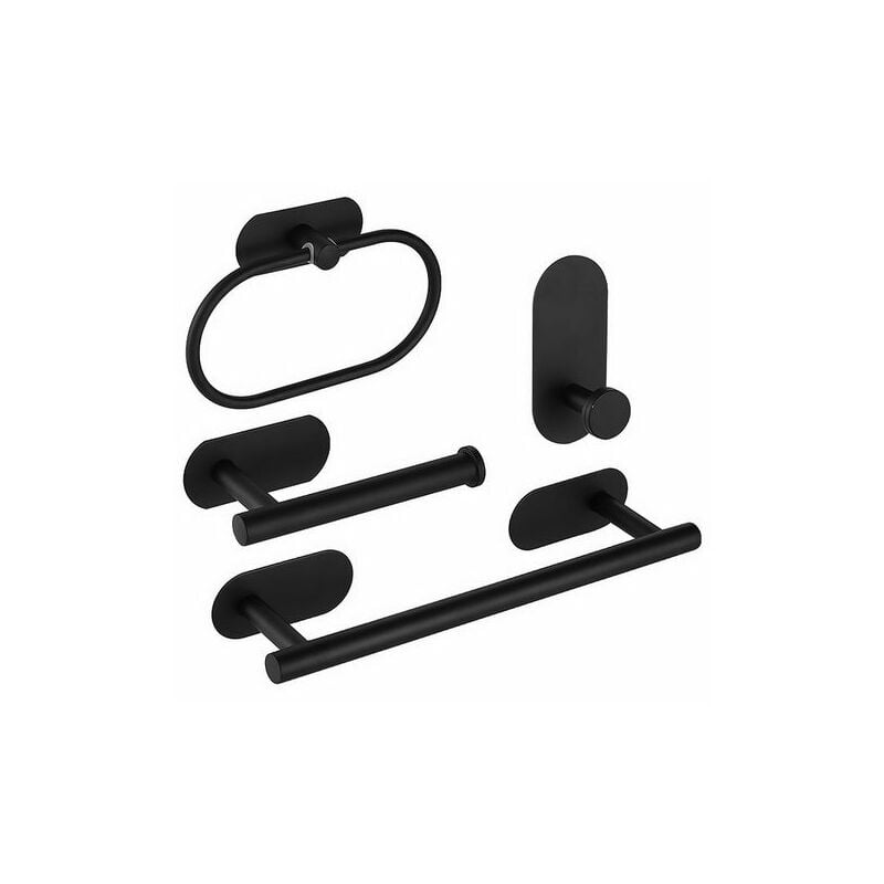 Kinsi - Porte-serviettes, Porte-serviette et patère de salle de bain, sans perforateur, Porte-serviettes 4 pcs, Acier inoxydable, Noir
