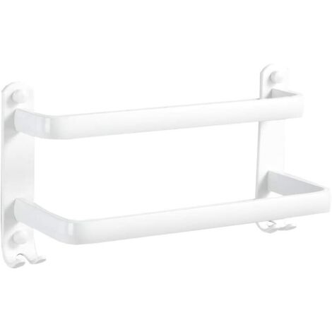 Porte-serviettes Porte-serviettes de salle de bain Soporte mural Cuisine Vaisselle Cintre avec crochets, 2 barres, Blanc, 16 pouces