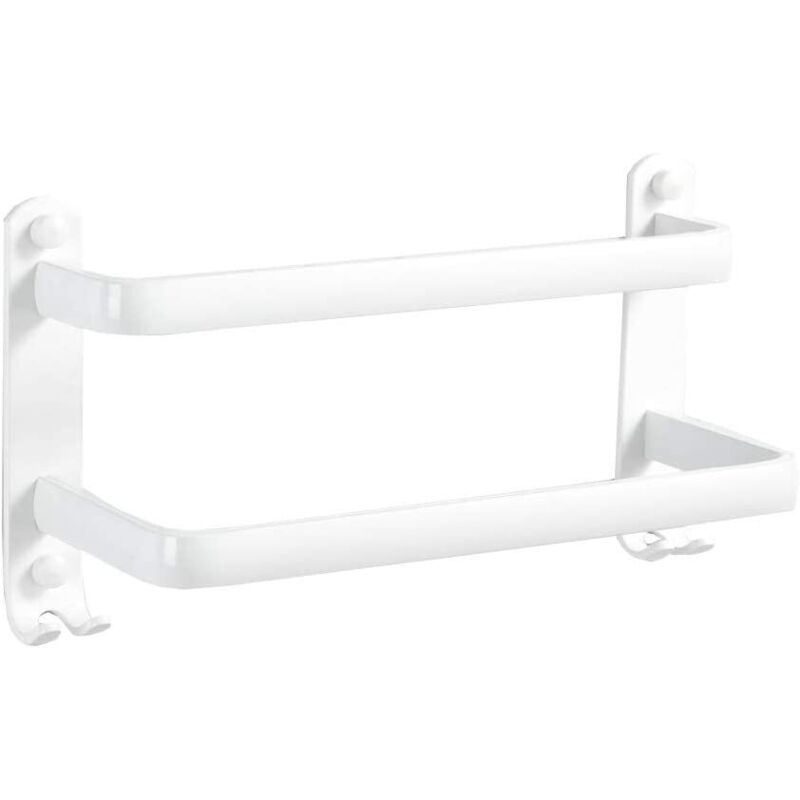 Porte-serviettes Porte-serviettes de salle de bain Support mural Cuisine Vaisselle Cintre avec crochets, 2 barres, Blanc, 16 pouces
