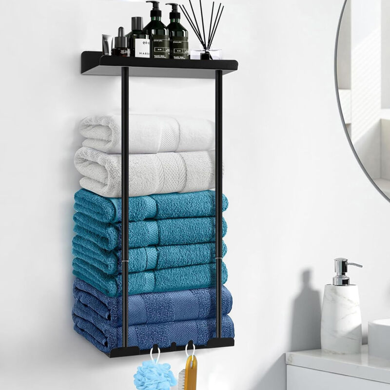 Sinbinta - Porte-serviettes - porte-serviettes extensible avec étagère, porte-serviettes de bain