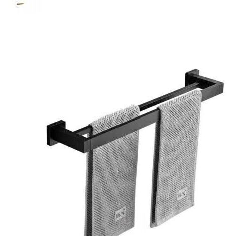 Porte-serviettes, porte-serviettes noir mat, 50 cm Porte-serviettes double pour salle de bain Porte-serviettes mural