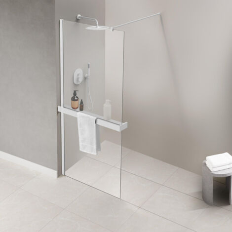 Porte-serviettes pour douche à l'italienne – Réductible – Blanc mat – Largeur 140 cm – Hauteur 6.5 cm – Design élégant – Fortifura