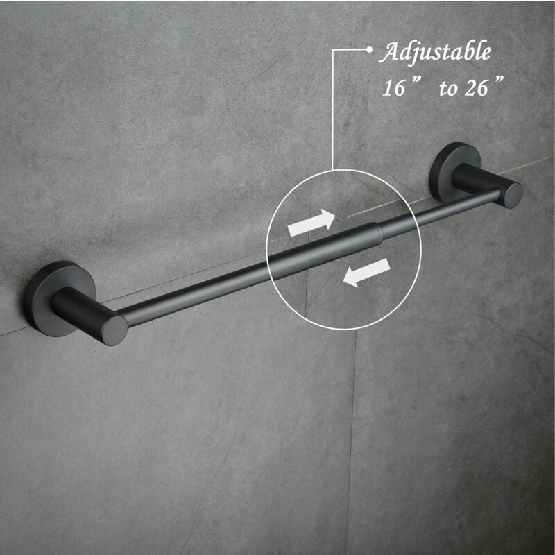 Linghhang - Porte-Serviettes Réglable 40CM à 66CM, Barre Porte Serviette Salle de Bain Mural, Noir, Acier Inoxydable 304