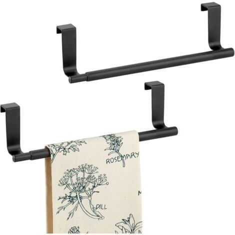 Porte-serviettes rétractable pour porte de placard - Noir mat - Lot de 2-AquaForge