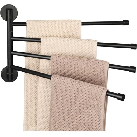 Porte-Serviettes Ronde avec 4 Barres 180° Rotatives en Acier Inoxydable, Antirouille et Pratique, Porte Serviette Murale Sèche-Serviettes pour Salle de Bain/Cuisine Lavabo, Noir