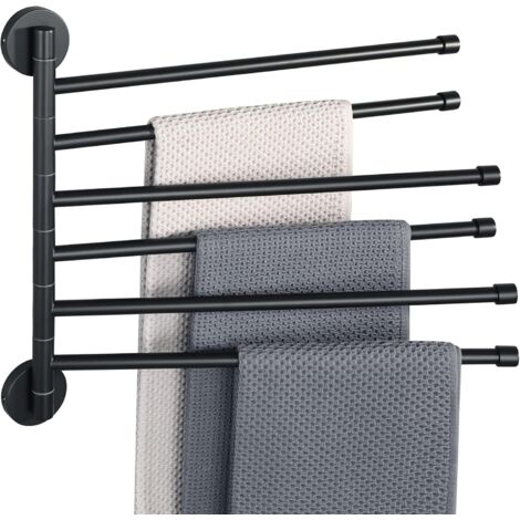 Porte-Serviettes Ronde avec 6 Barres 180° Rotatives en Acier Inoxydable, Antirouille et Pratique, Porte Serviette Murale Sèche-Serviettes pour Salle de Bain/Cuisine Lavabo, Noir