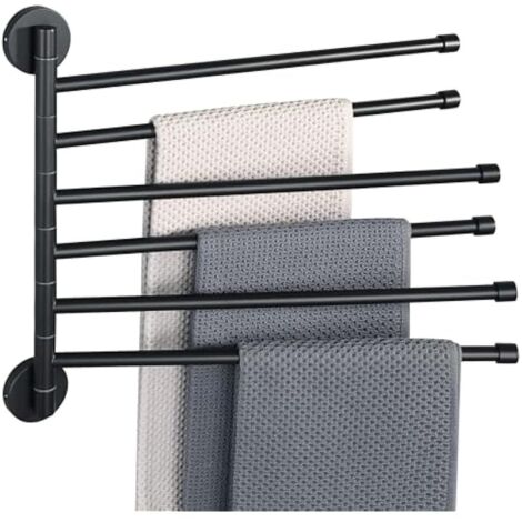 Porte-Serviettes Ronde avec 6 Barres 180° Rotatives en Acier Inoxydable, Antirouille et Pratique, Porte Serviette Murale Sèche-Serviettes pour Salle de Bain/Cuisine Lavabo, Noir