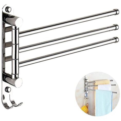 Porte-serviettes rotatif, acier inoxydable brossé, fixation murale - 3 tours -