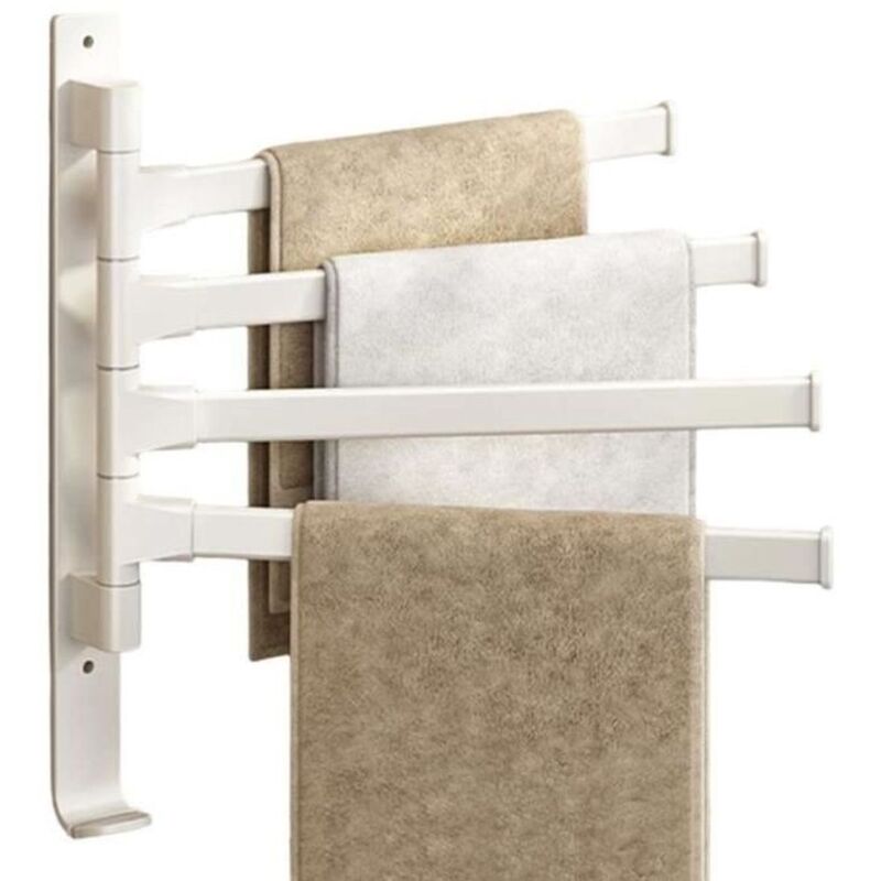 Porte-serviettes Rotatif - Space Aluminium - Installation Sans Poinçon - 4 Barres - Blanc Porte-serviettes Rotatif - Space Aluminium - Installation Sans Poinçon - 4 Barres - Blanc