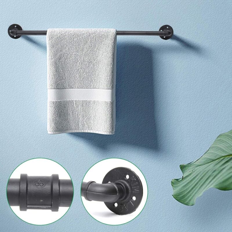 Senderpick - Porte-serviettes rustique en tube noir de 80 cm pour salle de bains Porte-serviettes en fer pour salle de bains Porte-plaques pour salle
