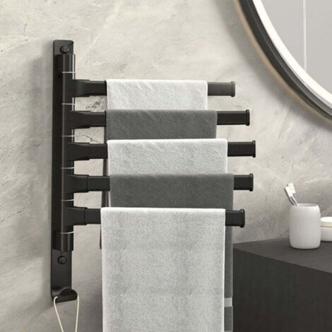 Porte Serviettes Salle De Bain 5 Pôles Noir Support Rotatif En Aluminium