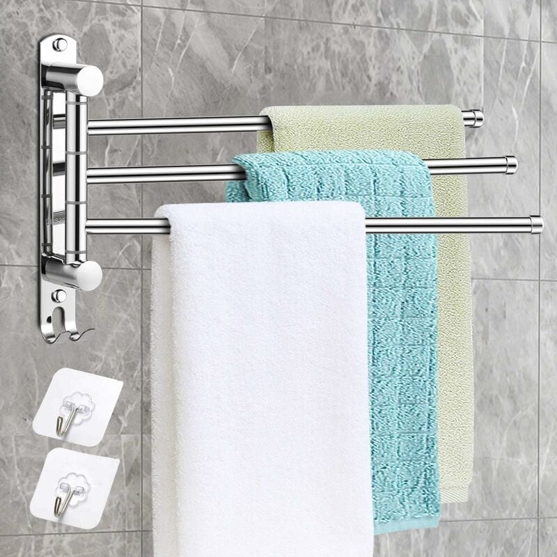Shining House - Porte Serviettes Salle De Bain Avec 3 Barres 180°Rotatives Sèche-Serviettes En Acier Inoxydable, Porte Serviette Murale
