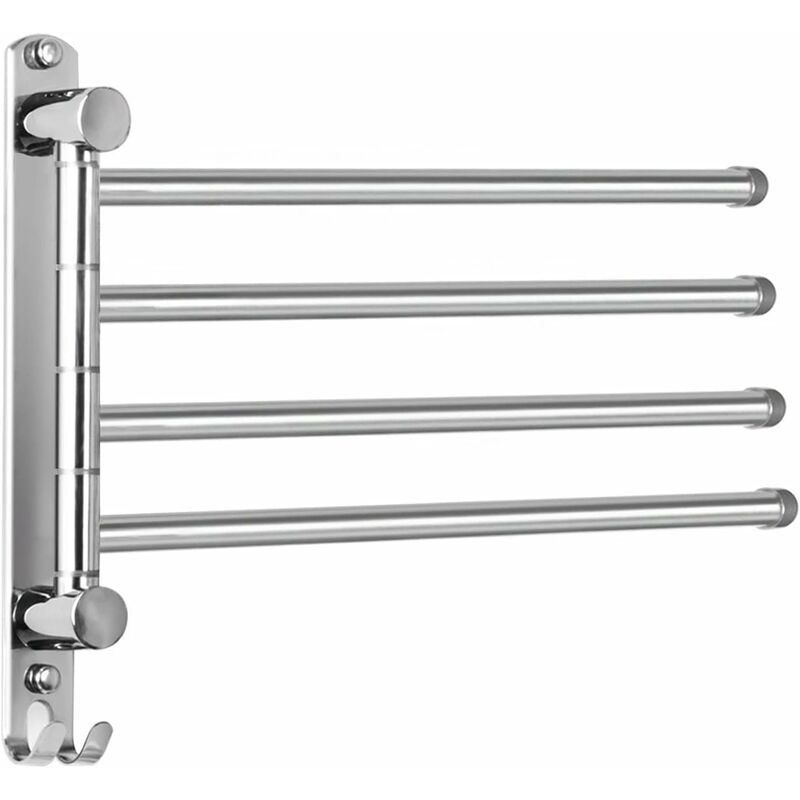 Serbia - Porte-Serviettes Salle de Bain avec 4 Barres 180°Rotatives Sèche-Serviettes en Acier Inoxydable SUS304 34CM Porte Serviette Murale