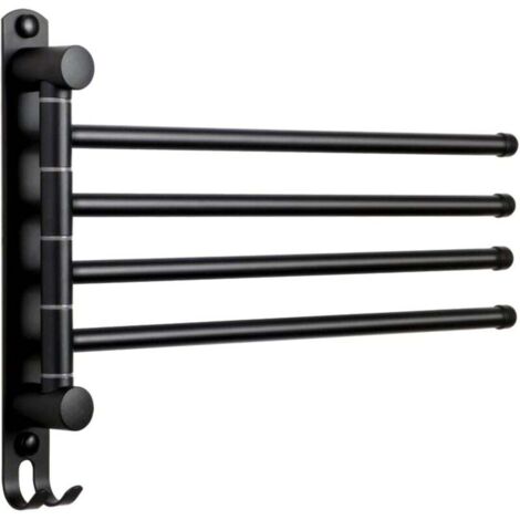 Porte-Serviettes Salle de Bain avec 4 Barres 180°Rotatives Sèche-Serviettes en Acier Inoxydable SUS304 Porte Serviette Murale pour Cuisine Lavabo- Noir
