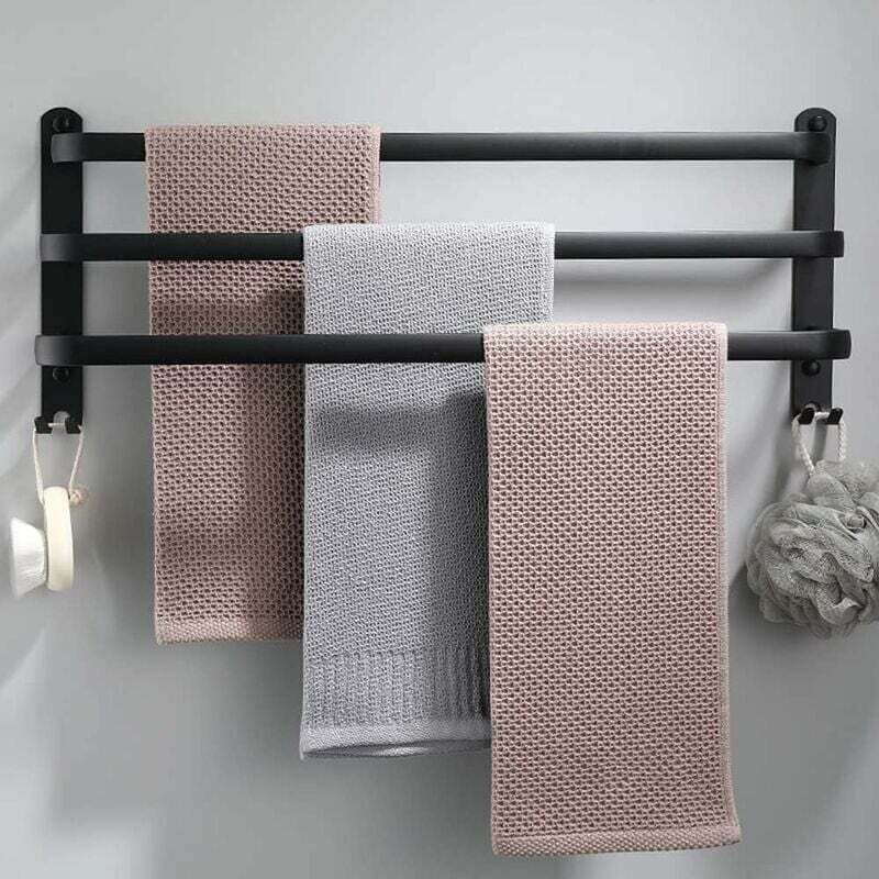 Ugreat - Porte - serviettes salle de bain noir - porte - serviettes adhésif mural - Étanche avec crochet - 70 cm