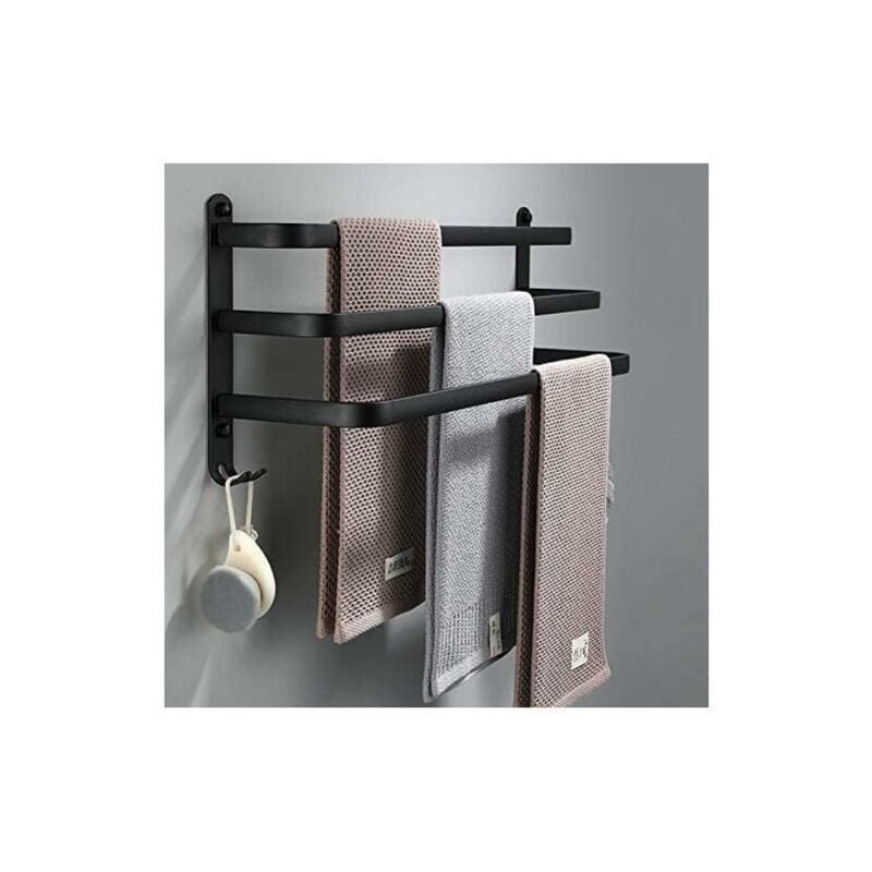 SNQ - Porte Serviettes Salle de Bains, Barres Porte Serviettes Mural Noir Adhesif pour Douche et Cuisine, Étanche Barres Porte avec Crochet (Noir,