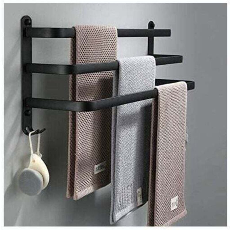 Tuserxln - Porte Serviettes Salle de Bains, Barres Porte Serviettes Mural Noir Adhesif pour Douche et Cuisine, étanche Barres Porte avec Crochet