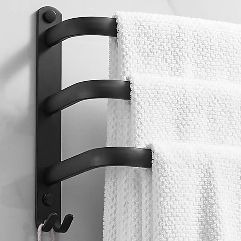 Haloyo - Porte Serviettes Salle de Bains, Barres Porte Serviettes Mural Noir Adhesif pour Douche et Cuisine, Étanche Barres Porte avec Crochet Noir