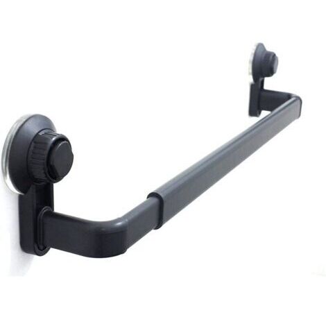 Porte Serviettes Salle de Bains, Noir Barres Porte Serviettes Mural Adhesif pour Douche et Cuisine, Étanche Barres Porte avec Crochet (52- 82cm),