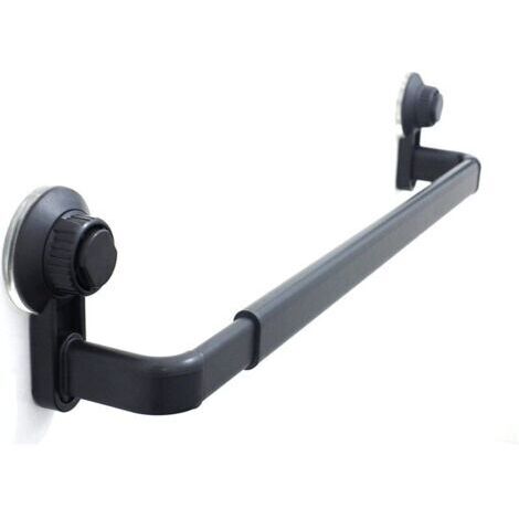 Porte Serviettes Salle de Bains, Noir Barres Porte Serviettes Mural Adhesif pour Douche et Cuisine, Étanche Barres Porte avec Crochet (52- 82cm),--