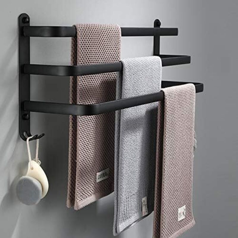 Shining House - Porte Serviettes Salle de Bains, Noir Barres Porte Serviettes Mural Adhesif pour Douche et Cuisine, Étanche Barres Porte avec Crochet