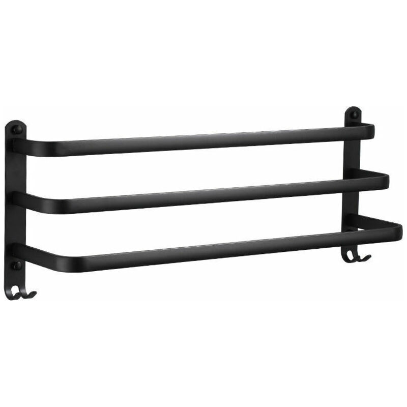 Porte Serviettes Salle de Bains, Noir Barres Porte Serviettes Mural Adhesif pour Douche et Cuisine, Étanche Barres Porte avec Crochet (40cm, Three