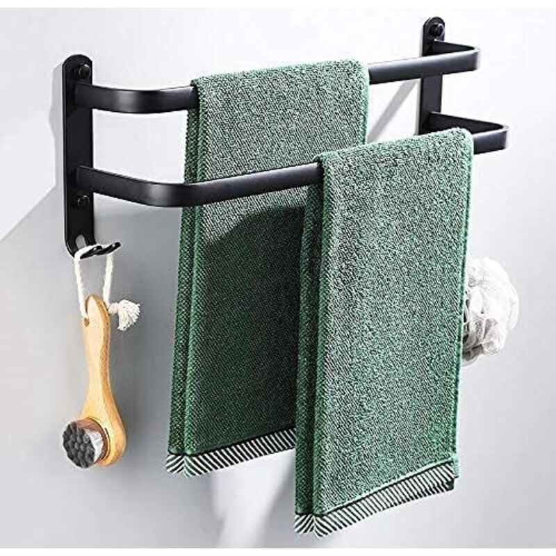 Serbia - Porte Serviettes Salle de Bains, Noir Barres Porte Serviettes Mural Adhesif pour Douche et Cuisine, Étanche Barres Porte avec Crochet (Deux