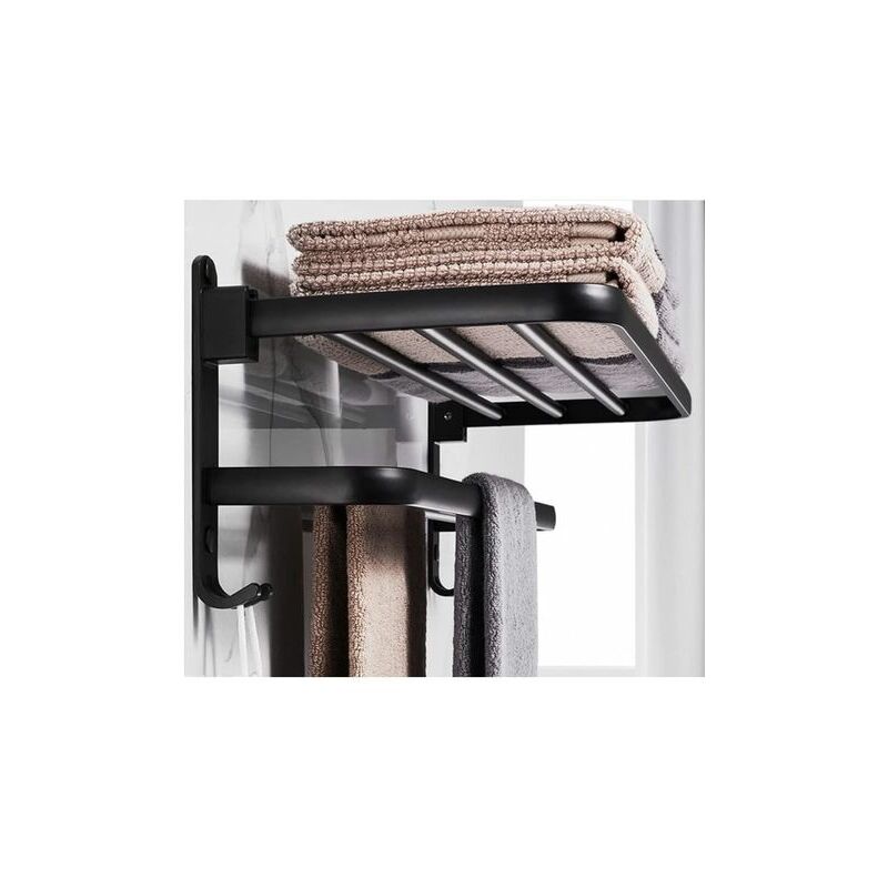 Mowze - Porte-Serviettes sans perçage - Noir - Porte Serviettes de Salle de Bain - Montage Mural - avec 2 Crochets pour Serviettes de Bain, 40cm