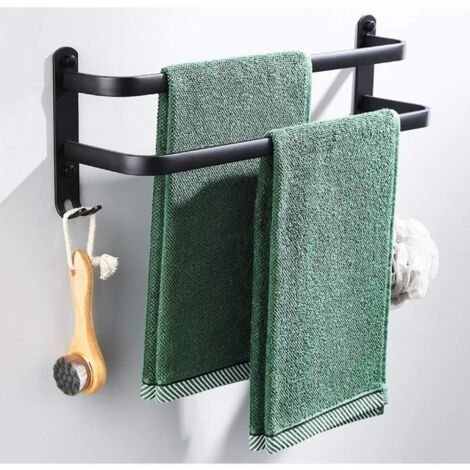 Porte Serviettes Salle de Bains,60cm Noir Étanche Barres Porte Serviettes Mural avec Croche