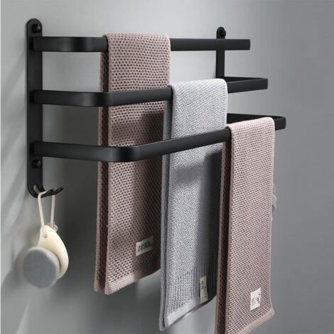Porte Serviettes Salle de Bains,60cm Noir Étanche Barres Porte Serviettes Mural avec Croche
