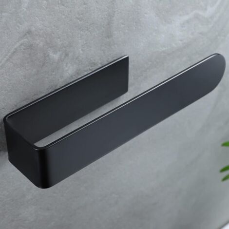 Porte-serviettes sans perçage 20 cm - Anneau porte-serviettes auto-adhésif avec installation à une main, acier inoxydable SUS304, noir
