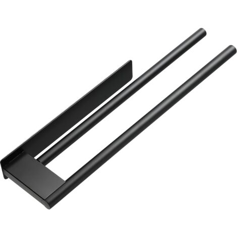 Porte-serviettes sans perçage en acier inoxydable à deux bras, porte-serviettes auto-adhésif, porte-serviettes mural pour salle de bain et cuisine, noir