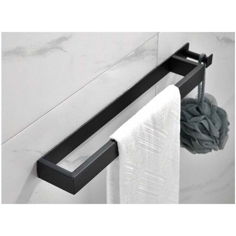 Serbia - Porte-serviettes sans perçage noir mat - Porte-serviettes en bande inox 304 - avec crochet - autocollant 40 cm - pour salle de bain