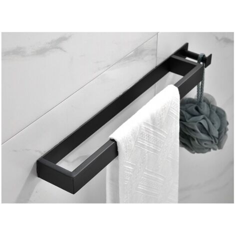 Porte-serviettes sans perçage noir mat - Porte-serviettes en bande inox 304 - avec crochet - autocollant 40 cm - pour salle de bain