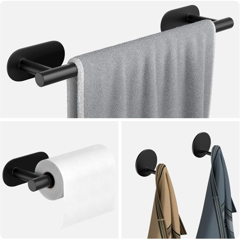 Porte serviettes sans perçage Quatre crochets, noir mat pour salle de bain
