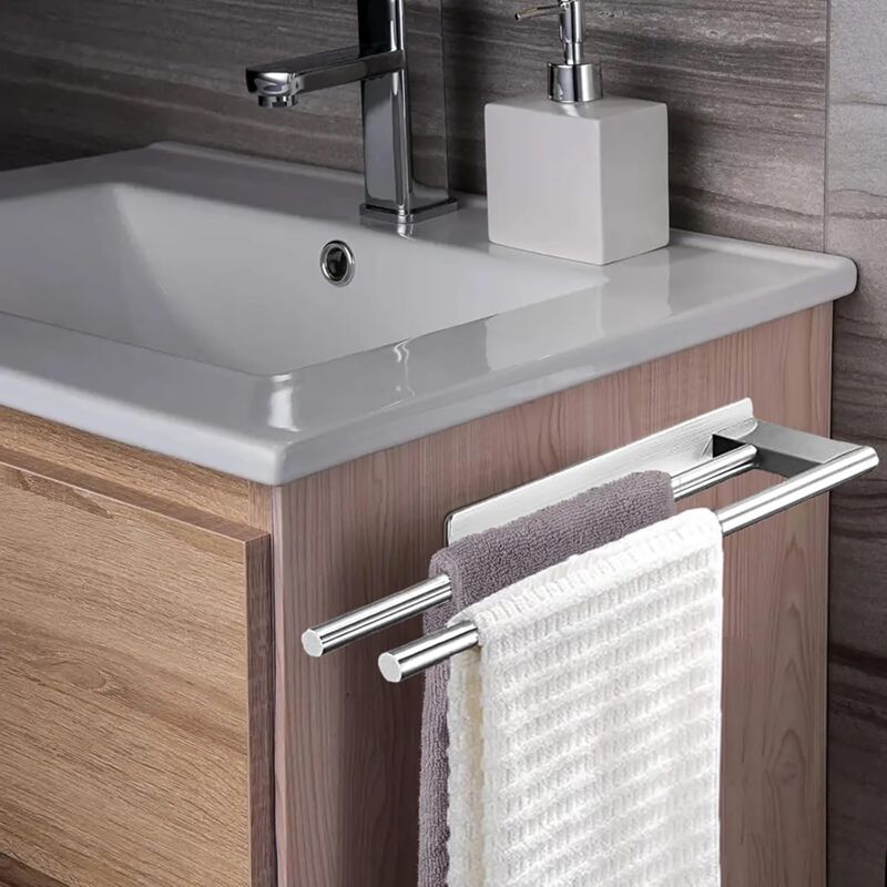 Porte Serviettes sans poinçonnerie, Porte Serviettes en Acier Inoxydable 304 pour l'évier de la Salle de Bain Porte-Serviettes à Double Bras argentés
