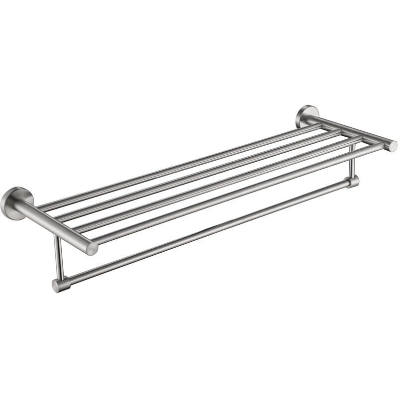 Porte-serviettes simple et quadruple haut de gamme moderne avec base ronde (24 po) - Finition brossée, acier inoxydable, fixation murale