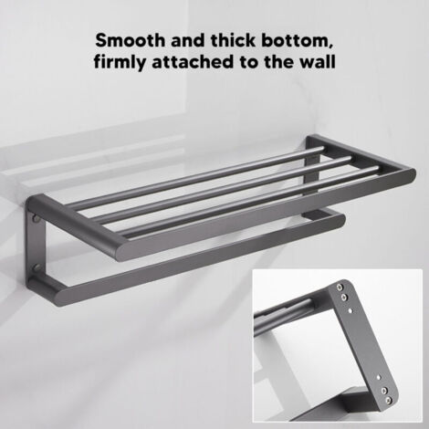 Porte-serviettes Space en aluminium Porte-serviettes de salle de bain noir Porte-serviettes gris mallette de rangement 60cm