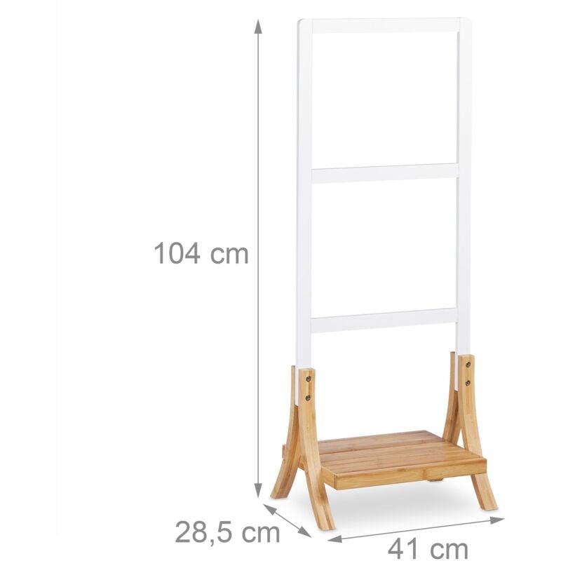 Porte-serviettes sur pied 3 barres bras bois blanc
