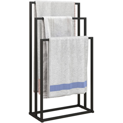 Porte-serviettes sur pied 3 barres en acier noir 45 x 21.5 x 85 cm sans perçage