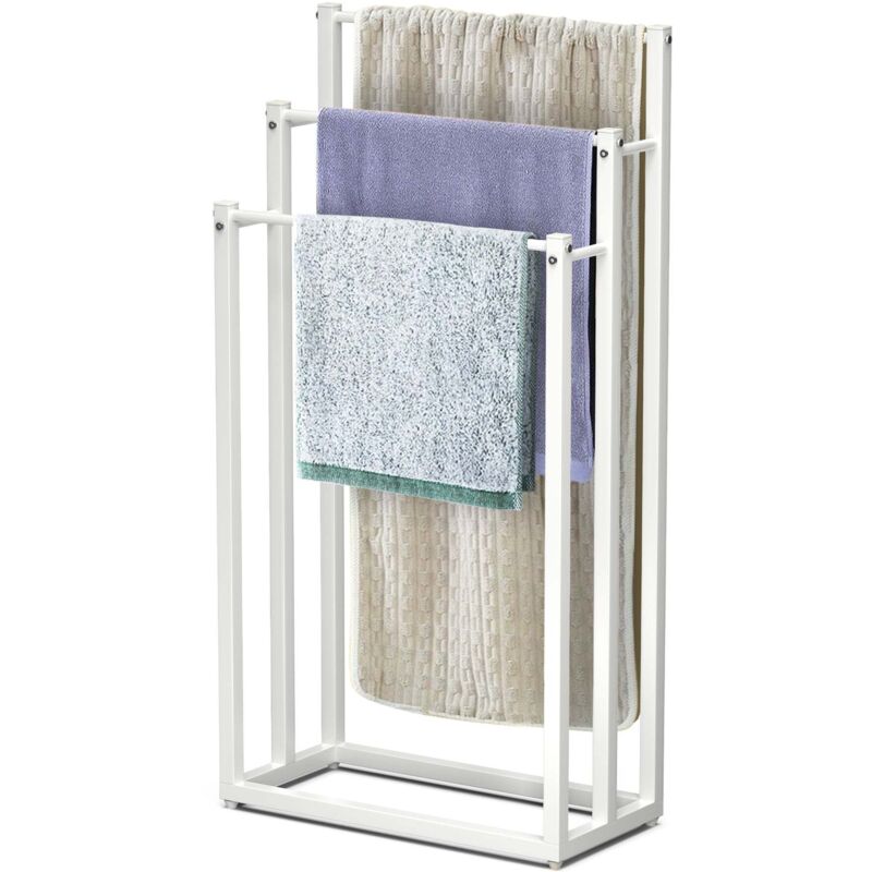 Porte serviettes sur pied autoportant 3 niveaux blanc