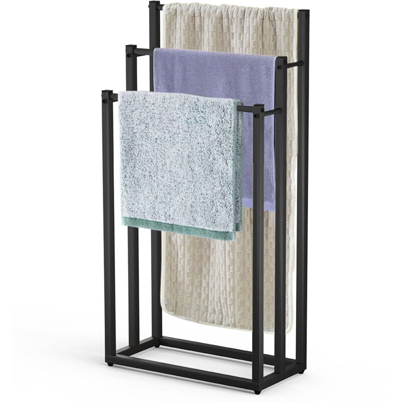 Vounot - Porte serviettes sur pied autoportant 3 niveaux noir