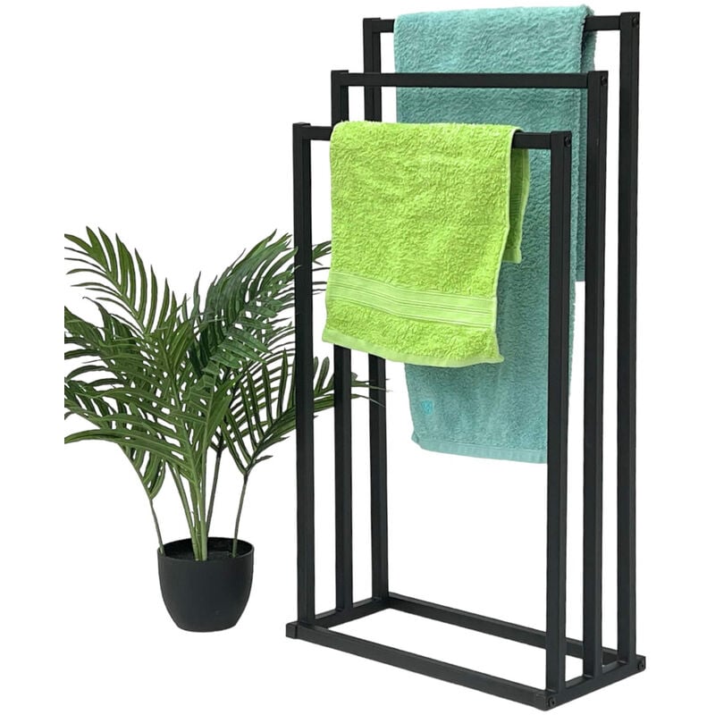 Dandibo - Porte-serviettes Debout Noir Métal Mat KW449 Porte-serviettes à 3 branches avec 3 barres porte-serviettes Salle de bains Meubles de salle