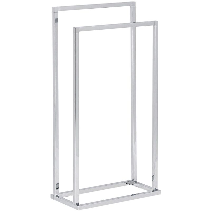 Beliani - Porte Serviettes sur Pied 2 Barres Design en Acier Couleur Argent Chromé Aspect Chic pour Salle de Bain Contemporaine
