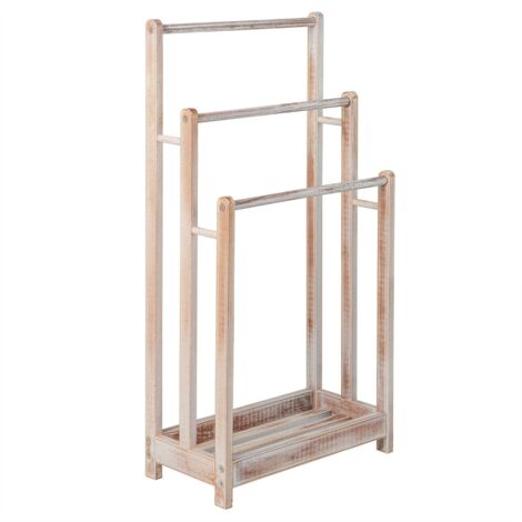 Porte-Serviettes sur Pied en Bois 3 Barres et Étagère de Rangement Inférieure Dispositif Anti-renversement 45,5x22x86cm Blanc CW2880 DESIGN IN