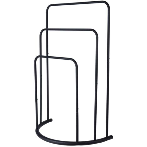 Porte-serviettes debout 3 tiges 49,5x23,5x75 cm – Métal noir résistant à l'eau – Design autoportant pour salles de bain – Storage Solutions