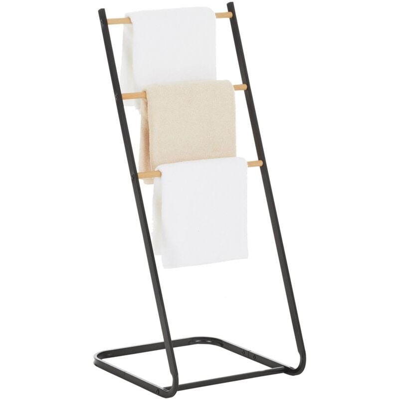 Idimex - Porte-serviettes flavia, en métal noir et imprimé bois