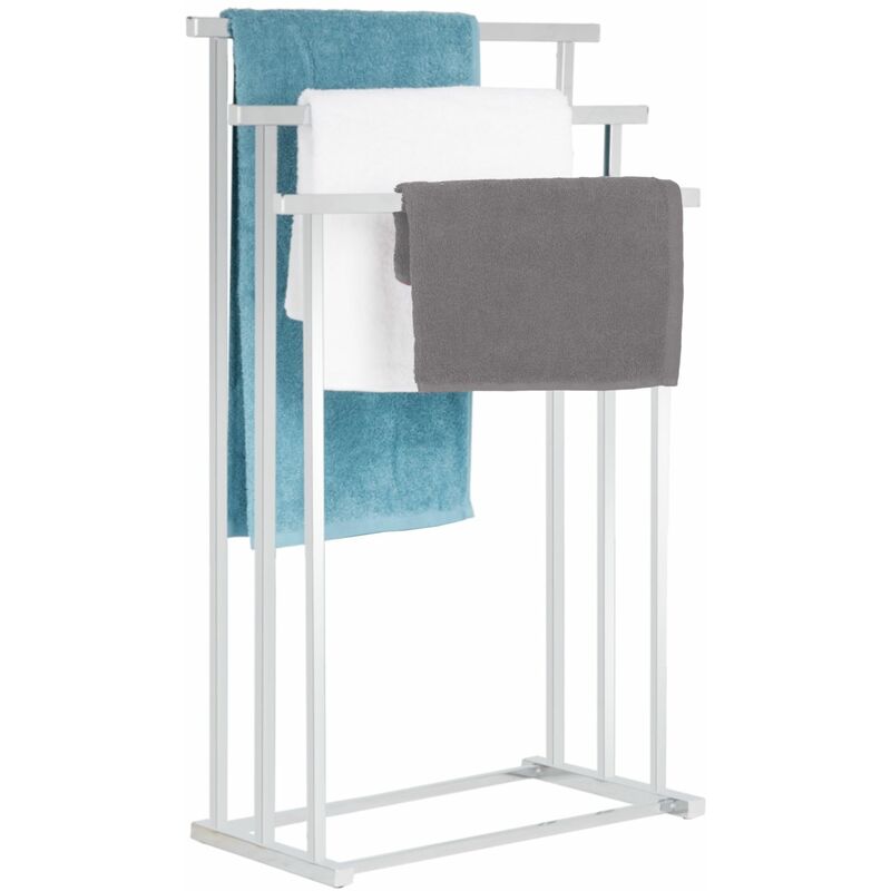 Porte-serviettes sur pied mattia portant pour vêtement et linge de salle de bain avec 3 niveaux d'étendage, en métal chromé - Chromé