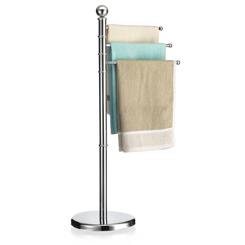 Idimex - Porte-serviettes sur pied petra portant pour vêtements et linge de salle de bain, avec 3 tringles pivotantes, structure en métal chr - Chromé