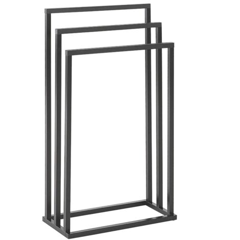 Porte-serviettes sur Pied Salle de bain 3 Barres Acier Noir et Bois Foncé Charras